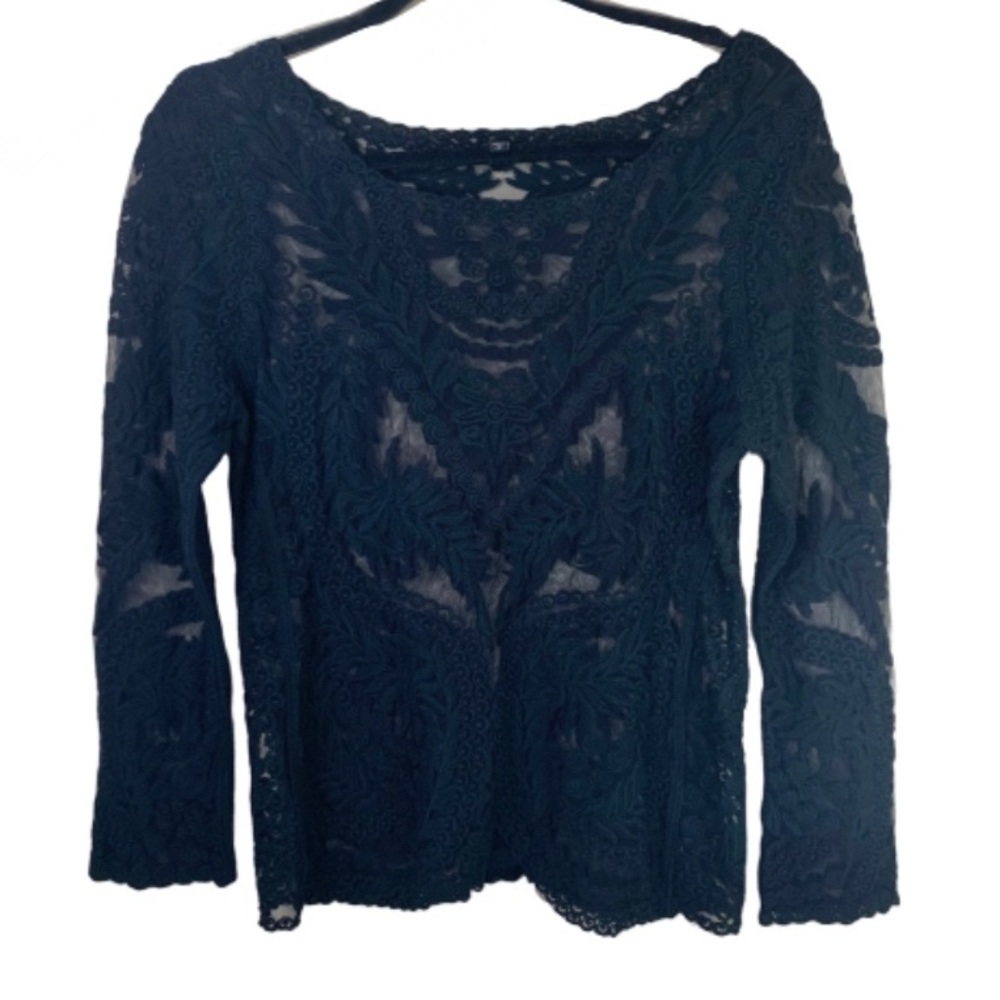 Express crochet embroidered mesh tunic top